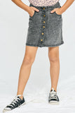 GJ3415 Black Girls Washed Button Up Denim Skirt Front