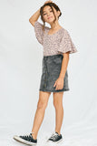 GJ3415 Black Girls Washed Button Up Denim Skirt Side