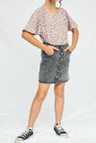 GJ3415 Black Girls Washed Button Up Denim Skirt Pose