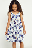 GJ3450 Mint Girls Buttoned Sleeveless Handkerchief Print Dress Alternate Front