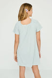 GJ3465 LIGHT BLUE Girls Textured Ribbed Stripe Off Shoulder Knit Dress Back