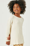 GJ3528 CREAM Girls Lace Trim Back Long Sleeve Knit Top Pose