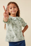 GK1037 Sage Girls Textured Floral Lace Peter Pan Collar Top Pose