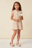 GK1048 TAUPE Girls Button Detail Hooded Romper Full Body