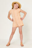 GK1081 PEACH Girls Printed Stripe Cape Back Romper Full Body