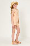 GK1081 PEACH Girls Printed Stripe Cape Back Romper Side