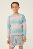 GK1117 Pink Mix Girls Ribbed Ruffle Pullover Ombre Sweater Front