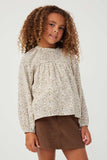 Girls Ditsy Print Smocked Detail Long Sleeve Top Side