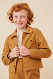 GK1212 Mustard Girls Button Up Chest Pocket Twill Shacket Front 2