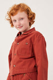 GK1212 Rust Girls Button Up Chest Pocket Twill Shacket Detail