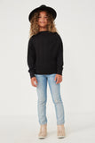 GK1215 Black Girls Textured Zipper Detail Long Sleeve Knit Top Full Body