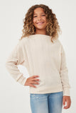 GK1215 Cream Girls Textured Zipper Detail Long Sleeve Knit Top Front