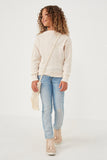 GK1215 Cream Girls Textured Zipper Detail Long Sleeve Knit Top Full Body