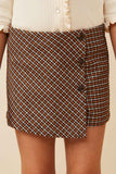 Button Detail Brushed Checkered Skort