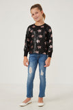 GK1347 BLACK Girls Sequined Star Pattern Sweatshirt Full Body