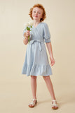 Belted Smocked Cuff Surplice Dress