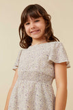 Girls Textured Ditsy Floral Short Sleeve Smock Waist Dress Front