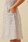 Girls Textured Ditsy Floral Short Sleeve Smock Waist Dress Detail