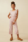 Plaid Button Back Ruffled Sleeveless Jumpsuit