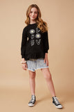 GK1416 BLACK Girls Mixed Love Graphic Drop Hem Tunic Full Body