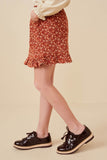 GK1428 Rust Girls Ditsy Floral Ruffled Corduroy Skirt Side