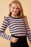 Contrast Neck Band Striped Knit Top