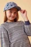 GK1437 Navy Girls Striped Contrast Banded Raglan Knit Top Detail