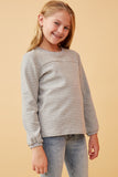 GK1443 Grey Girls Stripe Blocked Puff Sleeve Knit Top Side