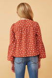 GK1456 Rose Girls Heart Print Tiered Trumpet Sleeve Top Back