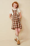 GK1458 Rust Girls Plaid Patch Pocket Overall Full Body