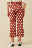 GK1462 RUST Girls Wide leg Polka Dot Patch Pocket Knit Pants Back