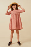 GK1541 Rose Girls Pleated Detail Embroidered Dress Full Body