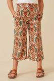 Girls Smock Waist Paisley Print Wide leg Pants Front