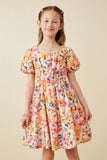 Square Neck Puff Sleeve Floral Dress