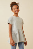 GK1647 HEATHER GREY Girls Soft French Terry Banded Peplum Top Side