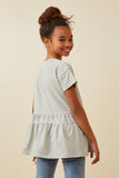 GK1647 HEATHER GREY Girls Soft French Terry Banded Peplum Top Back