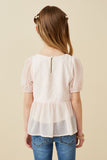 GK1681 Blush Girls Floral Contrast Panel Chiffon Peplum Top Back