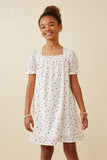 Ditsy Hearts Square Neck Puff Sleeve Dress