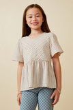 Textured Stripe Chevron Panel Peplum Top