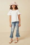 GK1736 Off White Girls Lace Trimmed Wide Ruffle Detail Top Full Body