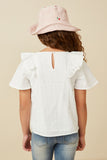 GK1736 Off White Girls Lace Trimmed Wide Ruffle Detail Top Back