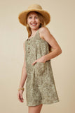 GK1859 Olive Girls Floral Print Button Detail Tank Dress Side