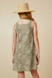 GK1859 Olive Girls Floral Print Button Detail Tank Dress Back