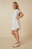 GK1878 Blue Mix Girls Light Floral Tulip Sleeve Dress Side