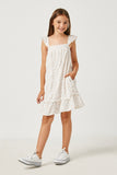 GN4025 OFF WHITE Girls Floral Flutter Shoulder Square Neck Dress Side