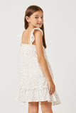 GN4025 OFF WHITE Girls Floral Flutter Shoulder Square Neck Dress Back