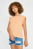 GN4033 APRICOT Girls Textured Knit Ruffled Tank Side