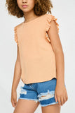 GN4033 APRICOT Girls Textured Knit Ruffled Tank Detail