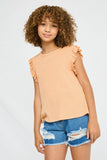 GN4033 APRICOT Girls Textured Knit Ruffled Tank Front