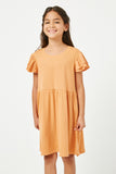 GN4037 CORAL Girls Layered Ruffle Sleeve Knit Rib Dress Front